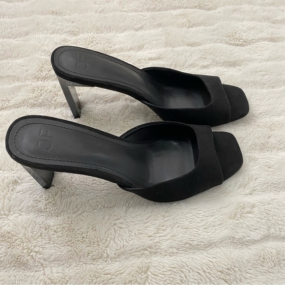Just Fab Black Suede Mules Heels Size 9.5 - Picture 4 of 10